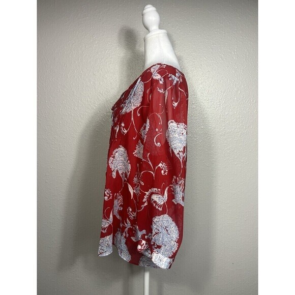 Tommy Hilfiger Women's Floral Blouse Red and Blue Large - Picture 2 of 7